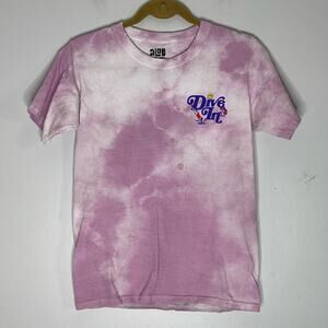 ALAB Dive In Pink/Purple and White Tie Dye Logo Unisex Cotton T Shirt Small